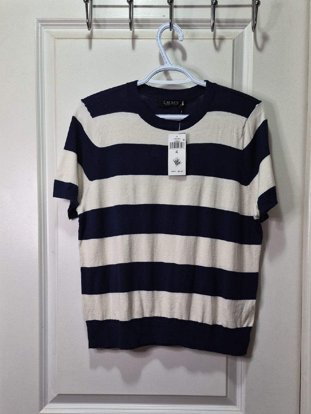 Ralph Lauren Cream and Navy Striped Knit Tee